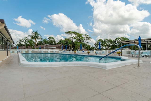 view of pool featuring a patio