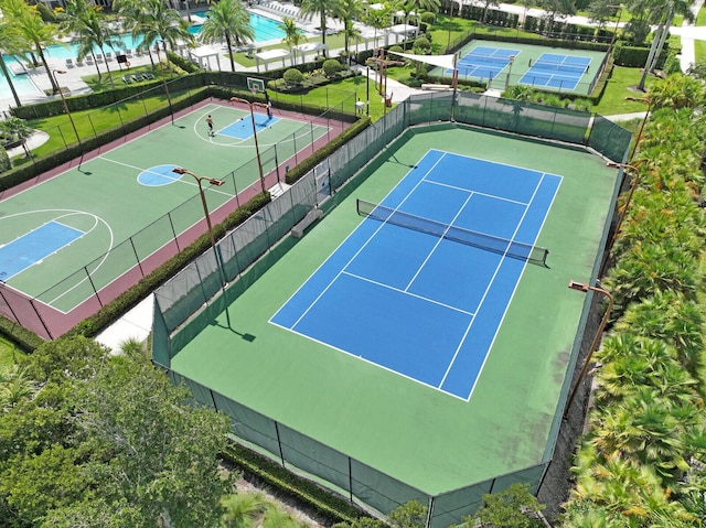 view of tennis court with basketball court