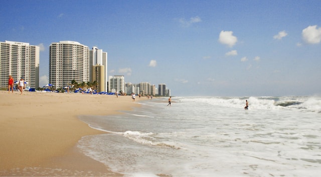 property view of water with a beach view