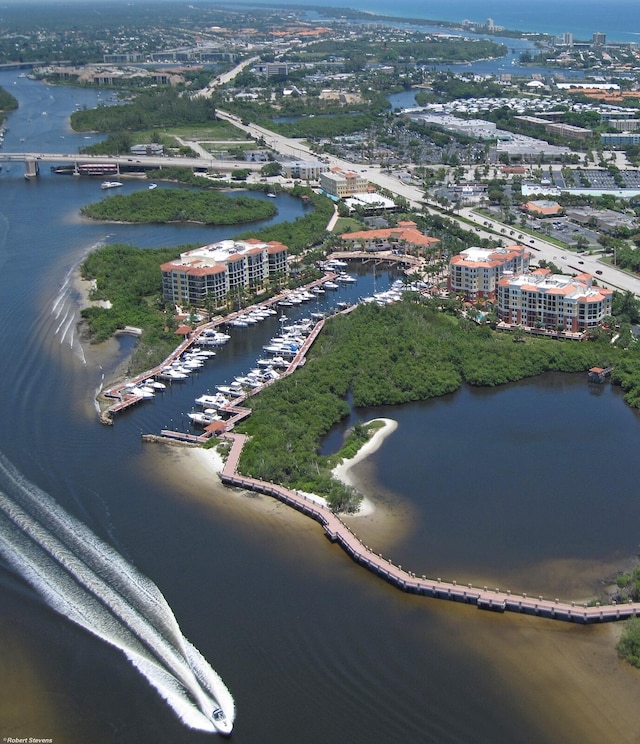 bird's eye view featuring a water view