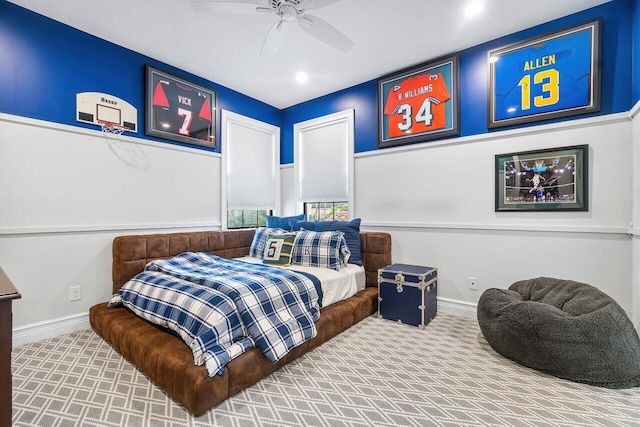 bedroom with carpet and ceiling fan