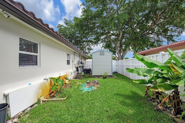 view of yard featuring a storage unit