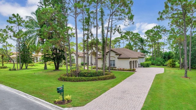 view of front of property with a front lawn