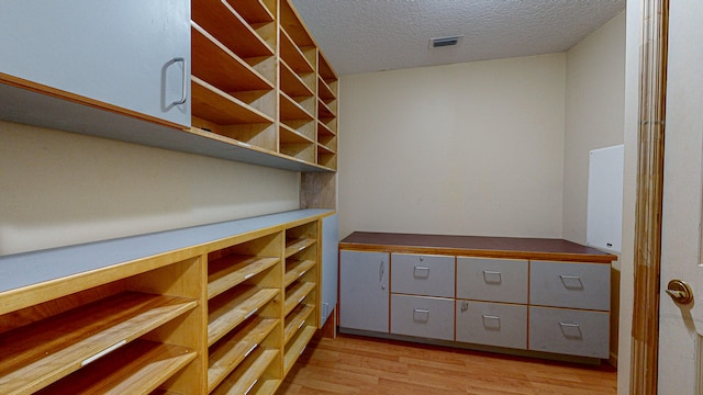 walk in closet with light hardwood / wood-style floors