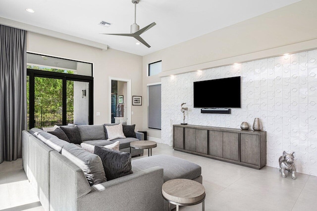 living room with ceiling fan