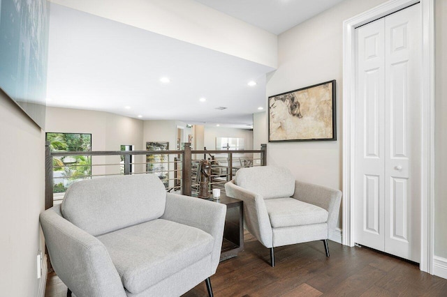 living area with dark hardwood / wood-style floors