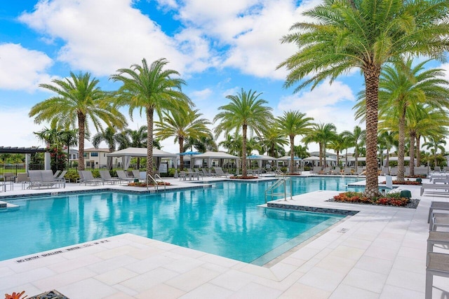 view of swimming pool with a patio