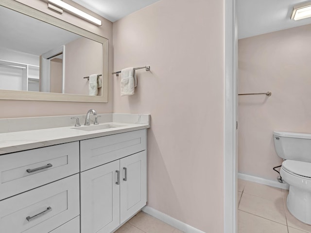 bathroom with tile patterned flooring, vanity, and toilet