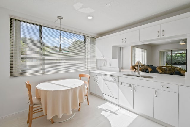 kitchen with white cabinets, dishwasher, and sink