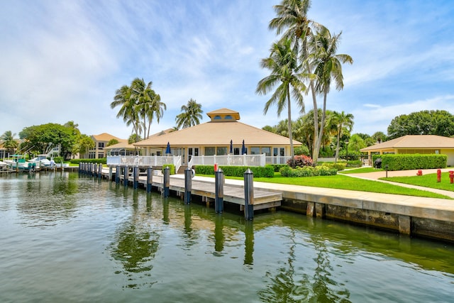 dock area with a water view