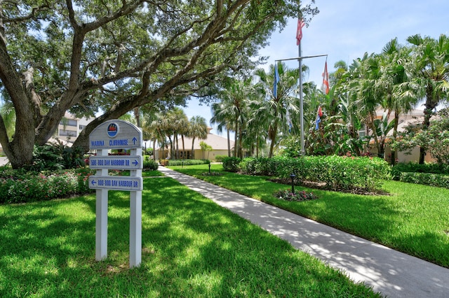 view of property's community with a lawn