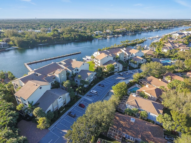 aerial view featuring a water view