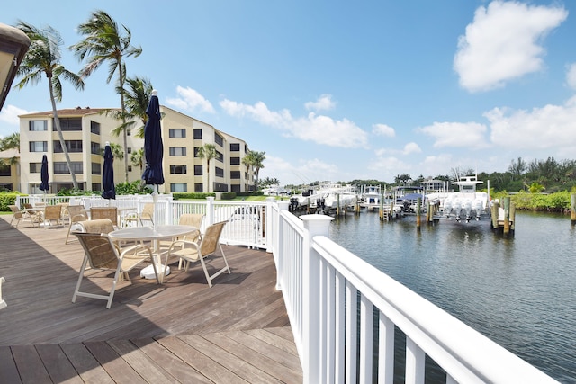 dock area featuring a water view