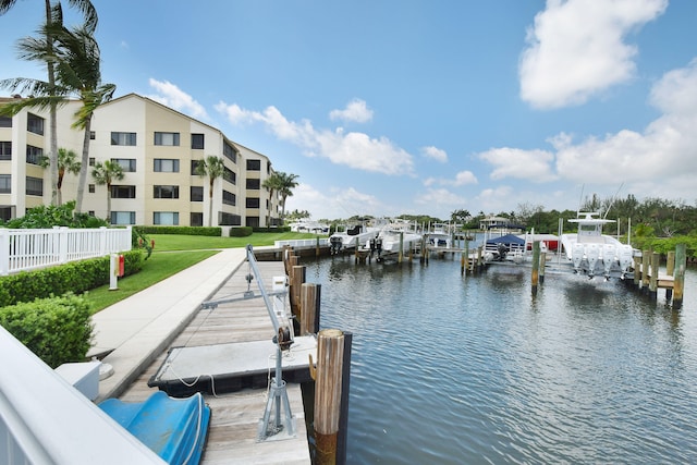 dock area with a water view