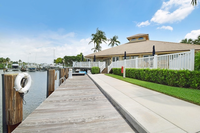 dock area featuring a water view