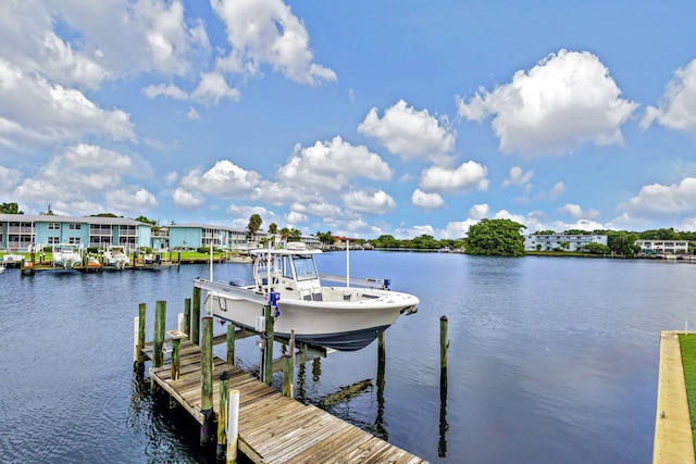 view of dock with a water view