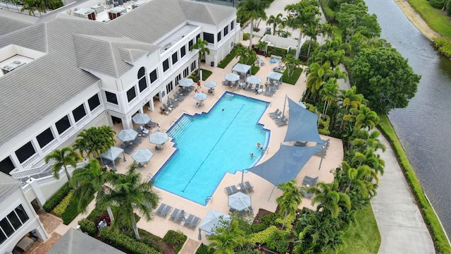 aerial view featuring a water view