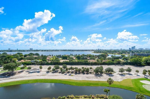 aerial view with a view of city and a water view