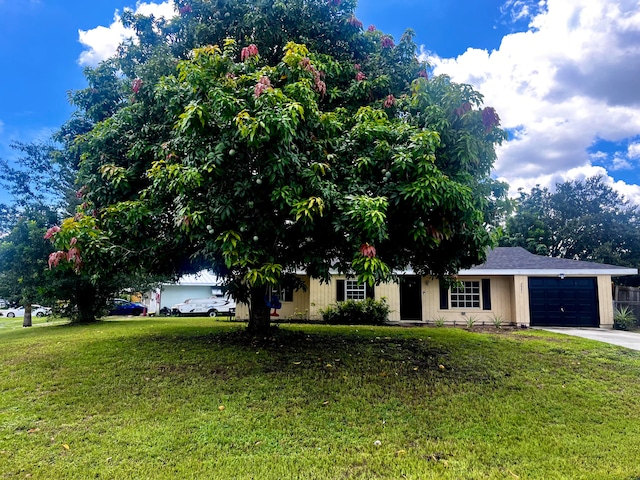 view of front facade featuring a garage and a front lawn