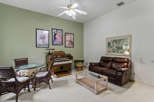 living room with ceiling fan