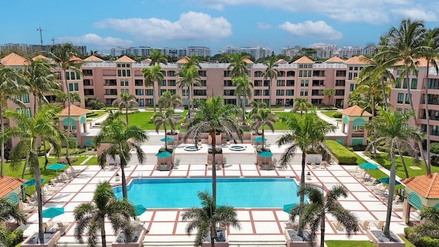 view of swimming pool featuring a patio