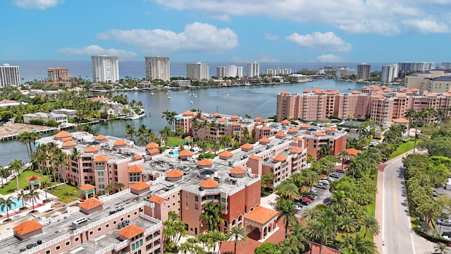 aerial view featuring a water view