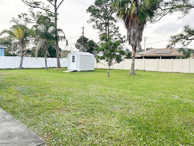 view of yard with a storage shed