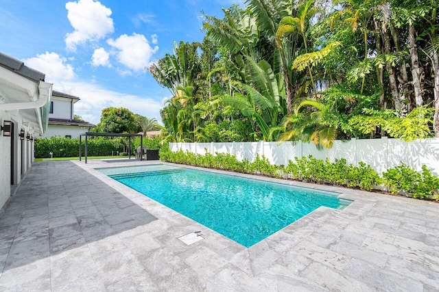 view of pool with a pergola and a patio area