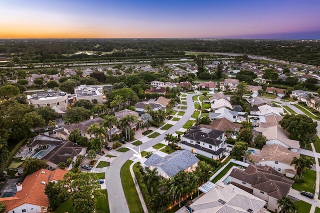 view of aerial view at dusk