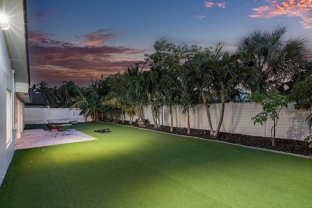 yard at dusk with a patio