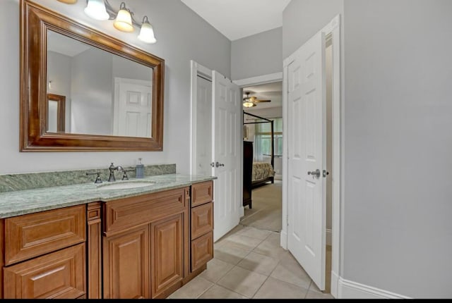 bathroom featuring vanity, tile patterned floors, and ceiling fan