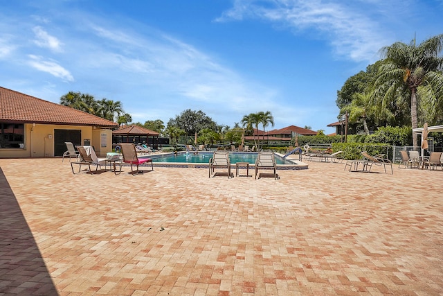 view of pool featuring a patio area