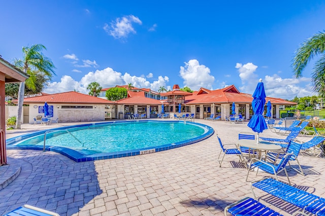 view of pool featuring a patio