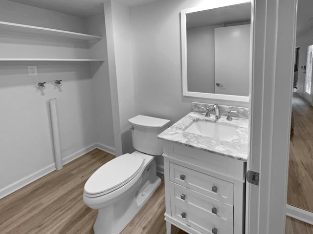 bathroom with vanity, hardwood / wood-style floors, and toilet