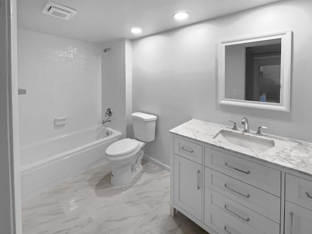 full bathroom with vanity, toilet, and  shower combination