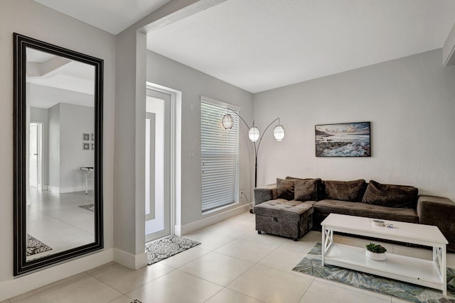 living room with light tile patterned floors