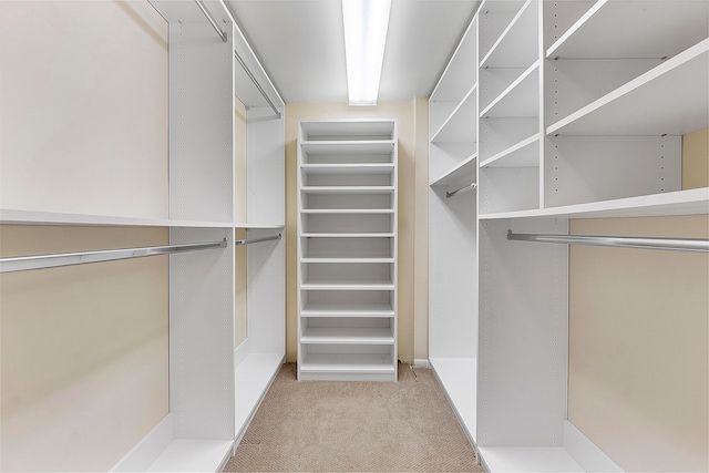 walk in closet with light colored carpet