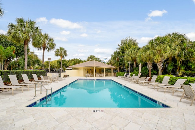 view of pool featuring a patio