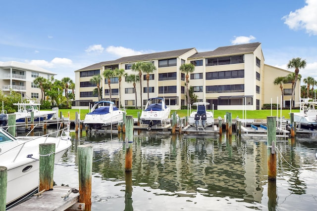 view of dock with a water view