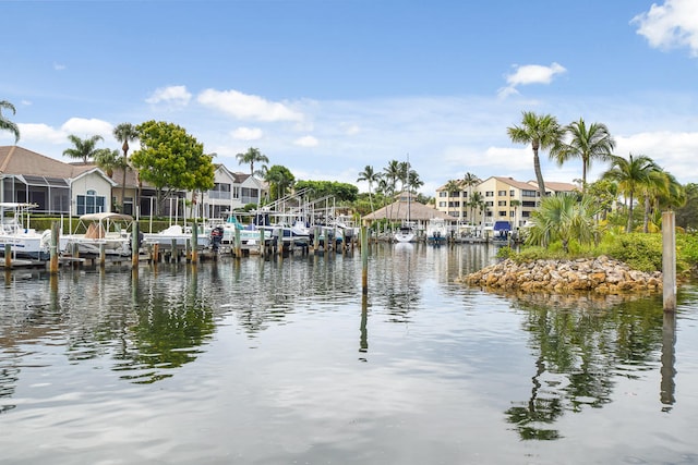 view of dock with a water view