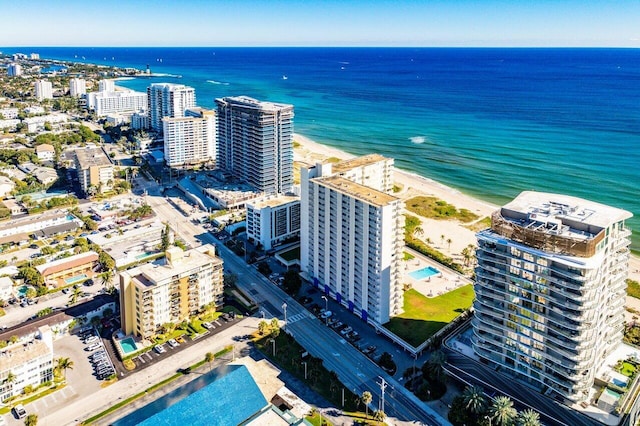 drone / aerial view with a water view and a view of the beach