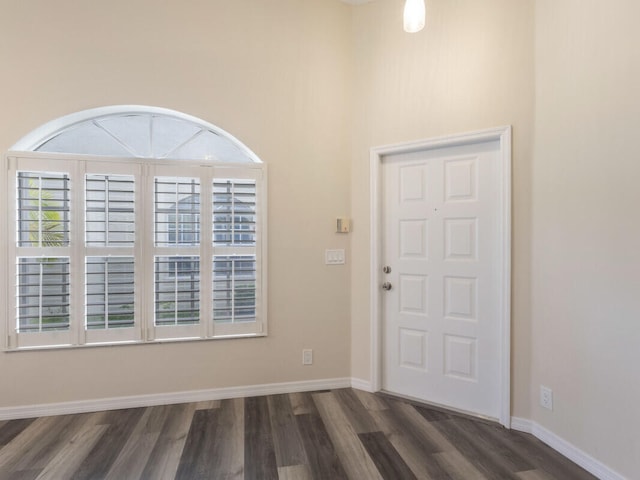 6166 Lake Hibiscus Dr, Delray Beach, FL 33484 - entryway with dark wood-style flooring, baseboards, and a high ceiling