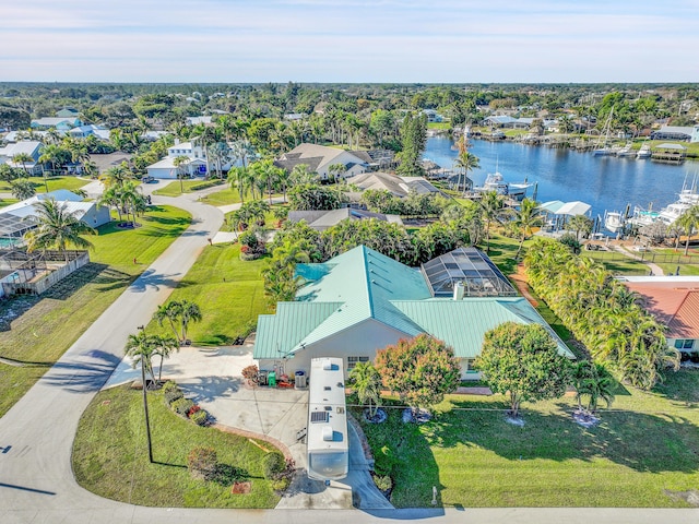 bird's eye view featuring a water view