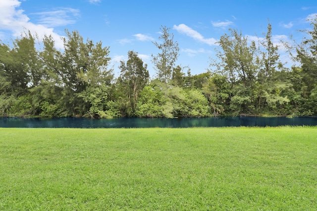 view of yard with a water view