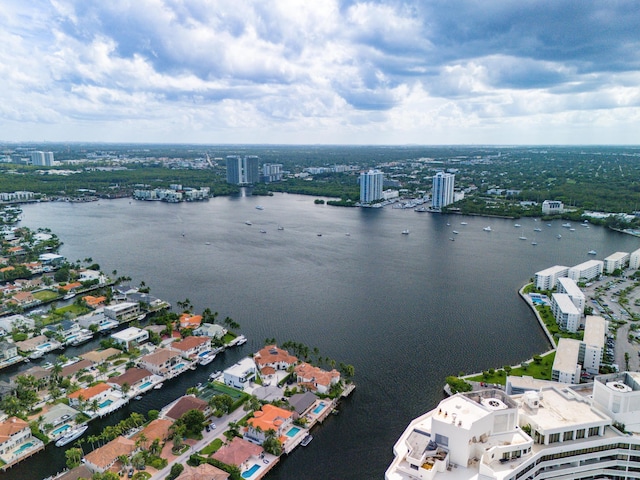 aerial view with a water view and a city view