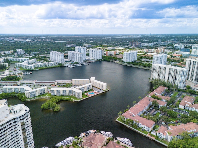 bird's eye view with a water view and a city view