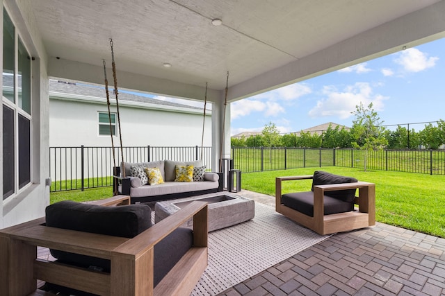 view of patio with a fenced backyard and an outdoor hangout area