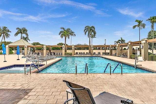 view of swimming pool with a patio area