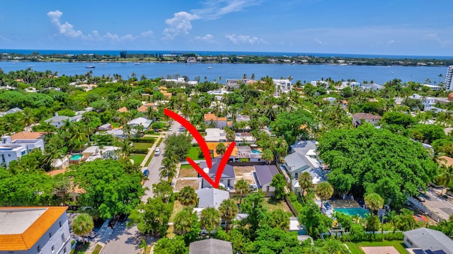 aerial view with a water view