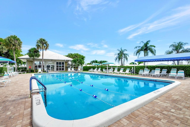 view of swimming pool featuring a patio